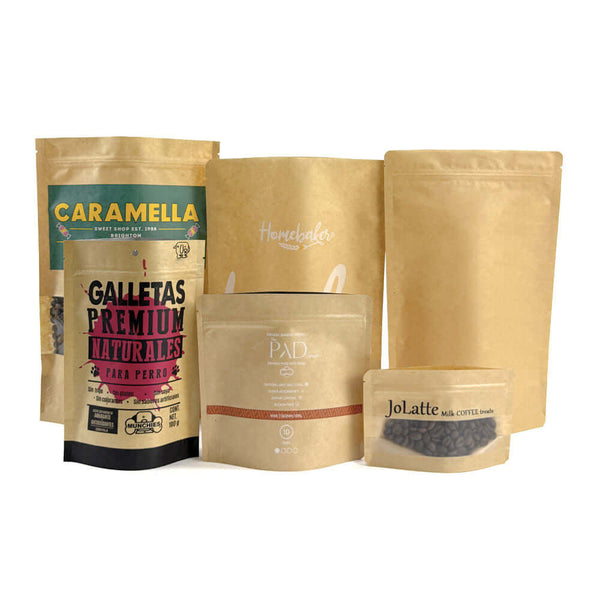 Kraft paper pouch packaging with custom branding and resealable zipper