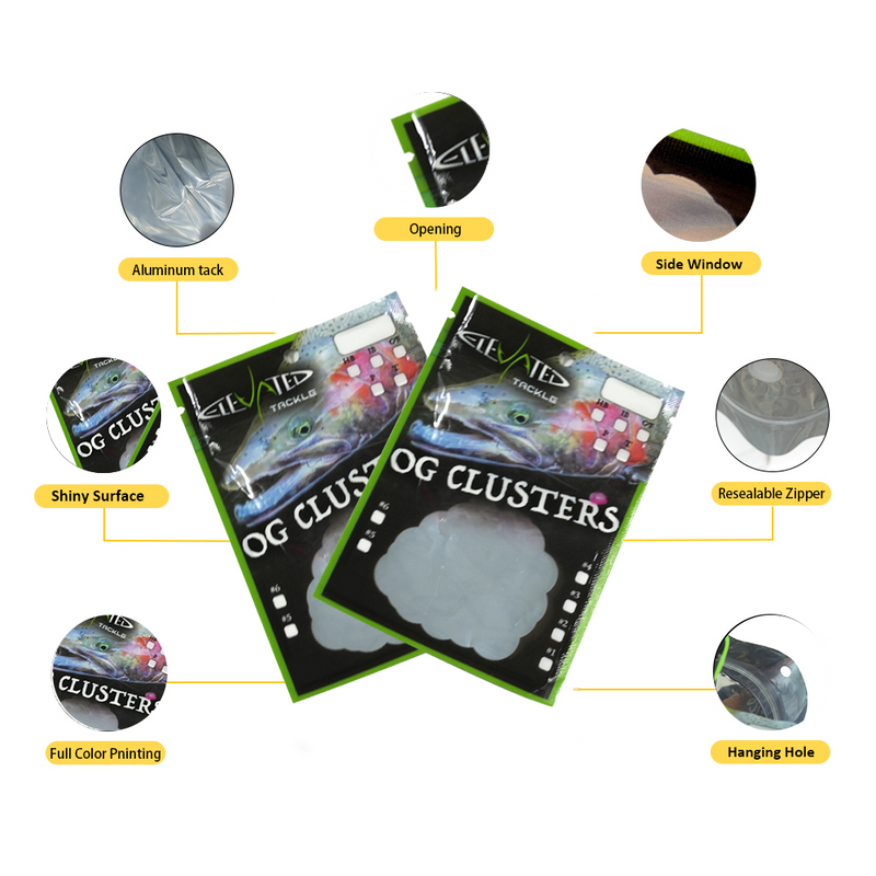 Custom Plastic Resealable Zipper Transparent Fish Bait 3 Side Seal Packaging Lure Bags With Window