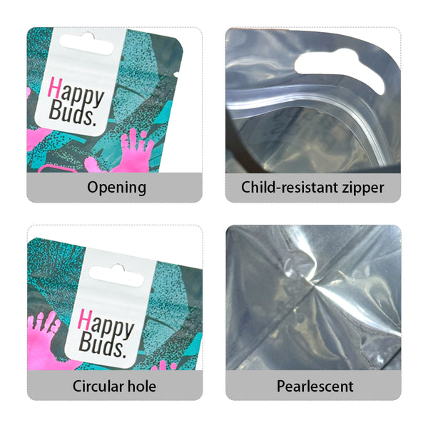 Custom Digital Printing Ziplock 3.5g 7g 14g 28g Pouch Smell Proof Childproof Edible Gummies Mylar Cali Bag