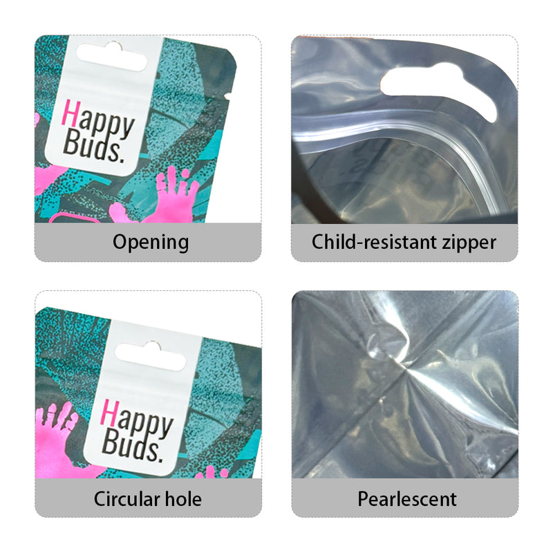 Custom Digital Printing Ziplock 3.5g 7g 14g 28g Pouch Smell Proof Childproof Edible Gummies Mylar Cali Bag
