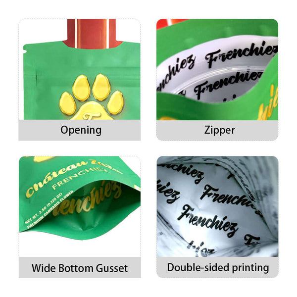 laminated green mylar pouch with stable stand up base