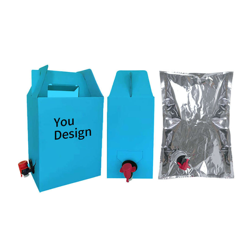 custom 5l bag in box packaging with valve blue cardboard box