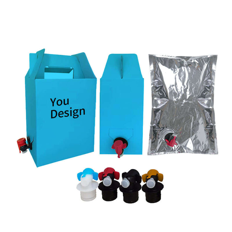 Liquid storage bag in box packaging with valve and carton