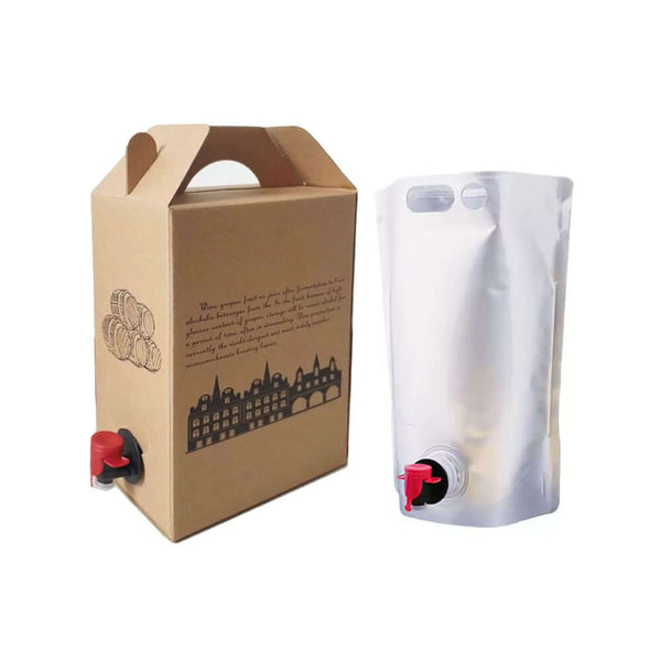 Kraft carton with clear and aluminized bag in box liquid pouches