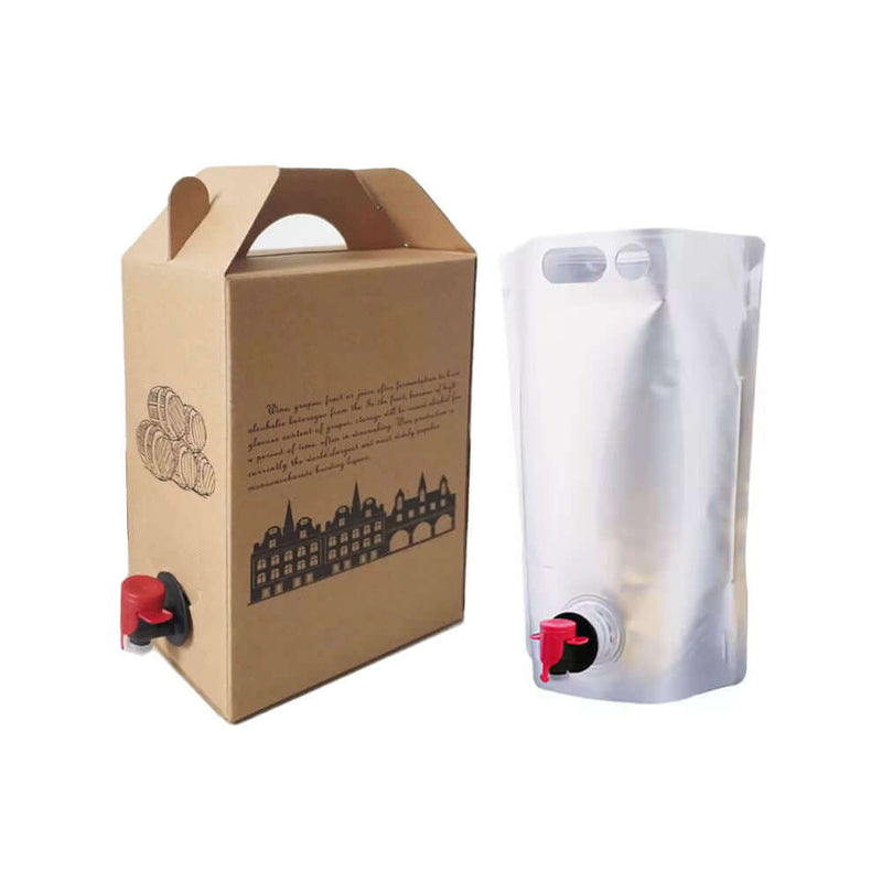Kraft carton with clear and aluminized bag in box liquid pouches