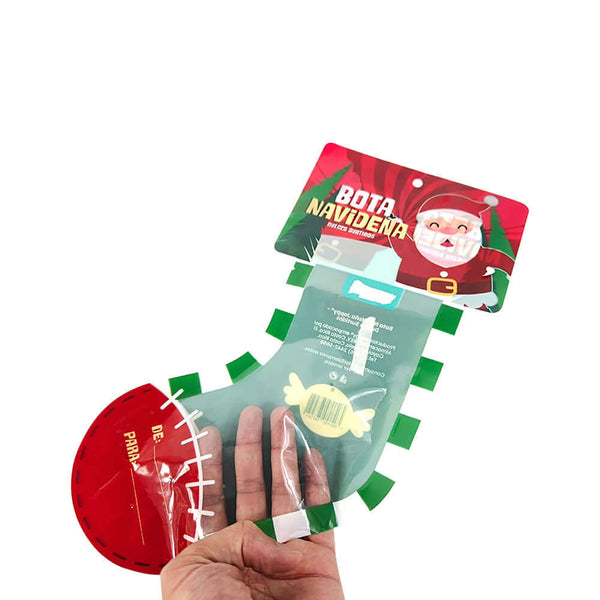 transparent christmas stocking shape plastic pouch for sweets