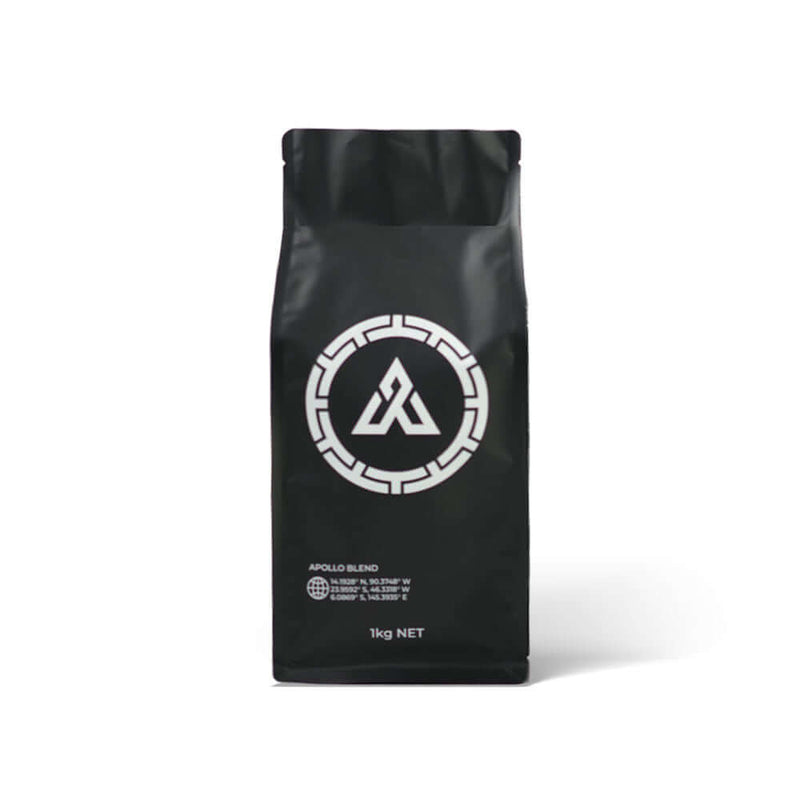 Black flat bottom coffee packaging bag with zipper front view