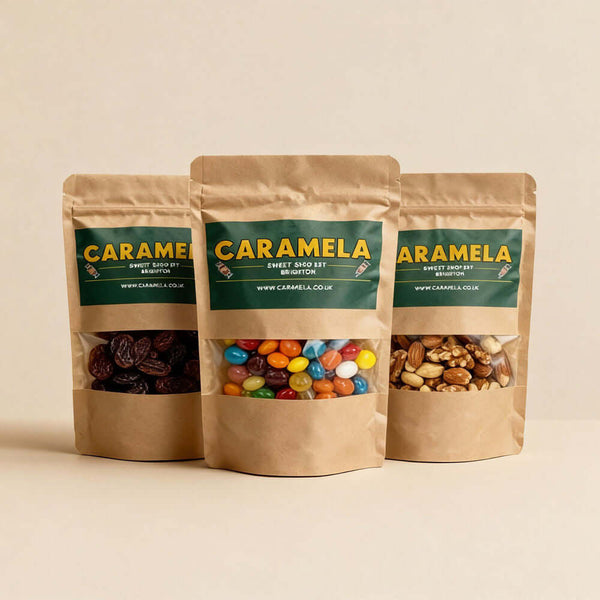 Compostable kraft paper window pouch with zipper for candy packaging