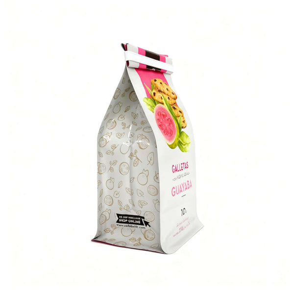 Flat bottom cookie packaging bag with folded clip top closure
