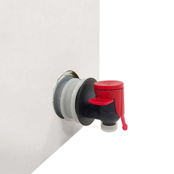 Plastic tap valve for liquid bag in box packaging close up