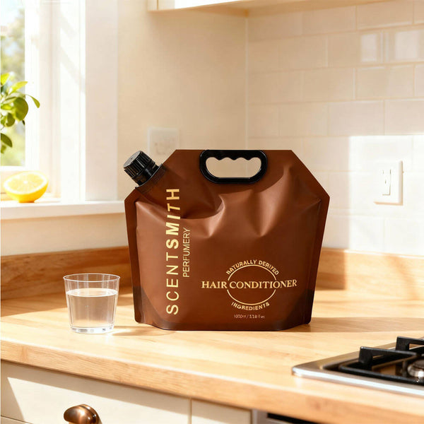 brown matte spout liquid bag with handle for beverage packaging