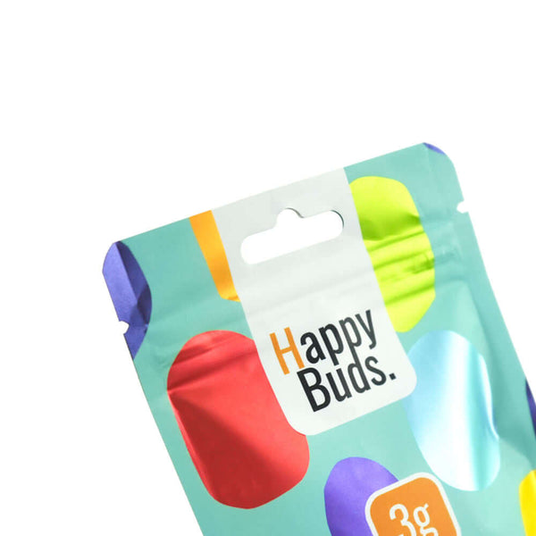 aluminum foil 3.5g mylar pouch with logo hanging hole detail