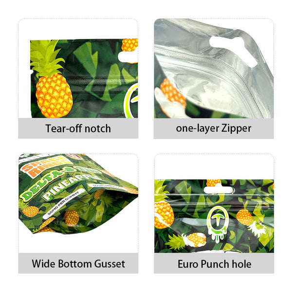 Aluminum laminated candy mylar bag with tear-off notch and zipper