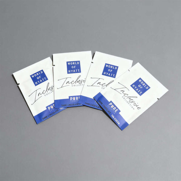 Flat pouch chocolate packaging with resealable design for dark chocolate