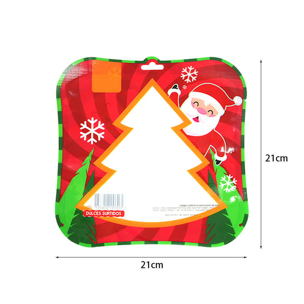 Christmas themed plastic candy packaging with tree window