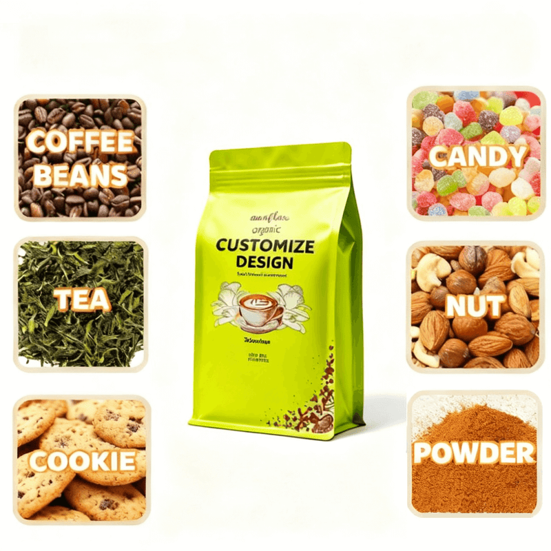 Custom coffee mylar bags with valve application for beans and tea