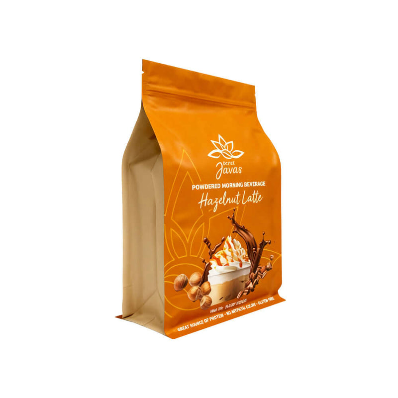 Side view of resealable coffee mylar packaging pouch