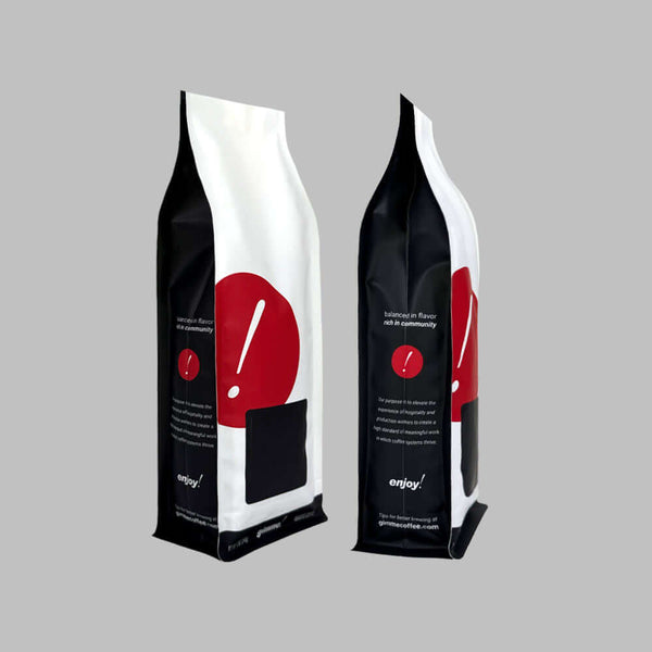 flat bottom coffee packaging bag with valve lying view