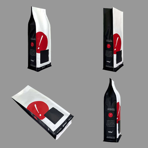 custom stand up coffee packaging bag with valve back view
