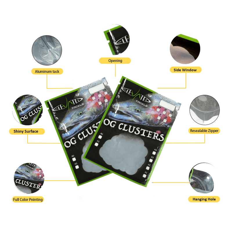 feature diagram of fish bait lure packaging bag with window and zipper