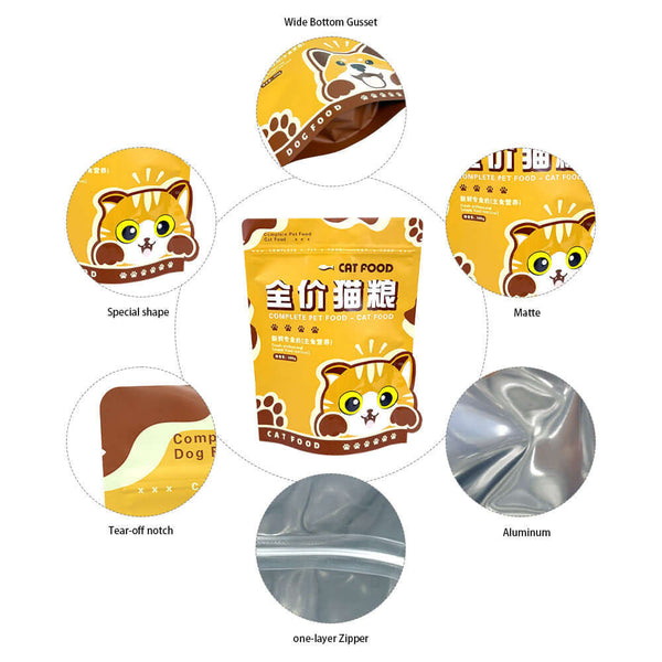 Smell proof stand up pet food ziplock pouch with matte surface