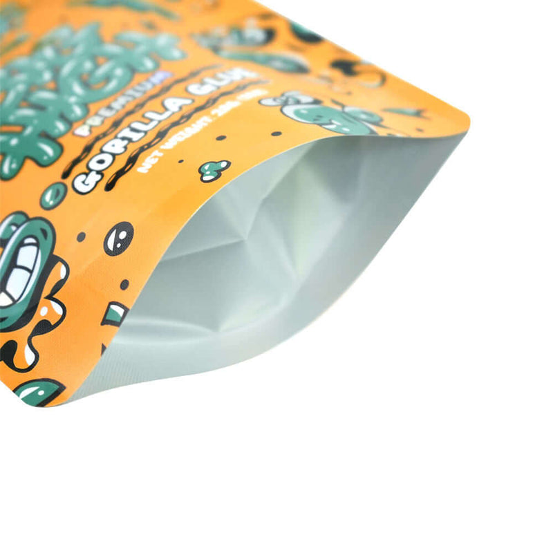 custom printed food grade stand up pouch zipper opening close up