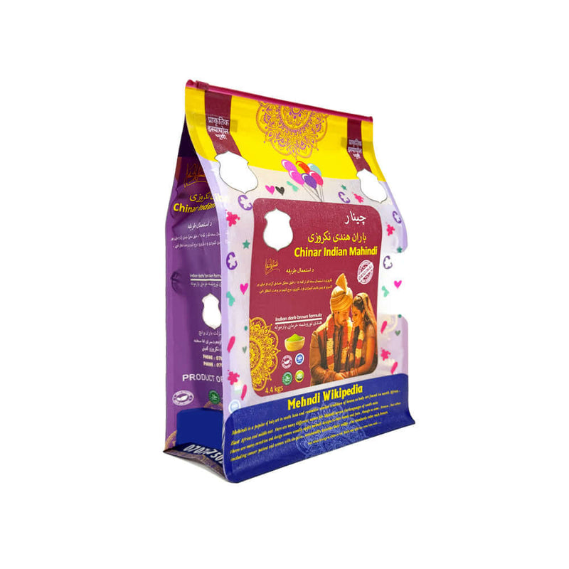 Side view of flat bottom cereal packaging bag with zipper top