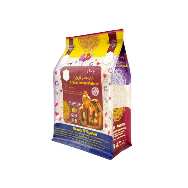 Lay-flat view of cereal packaging bag with wide bottom gusset