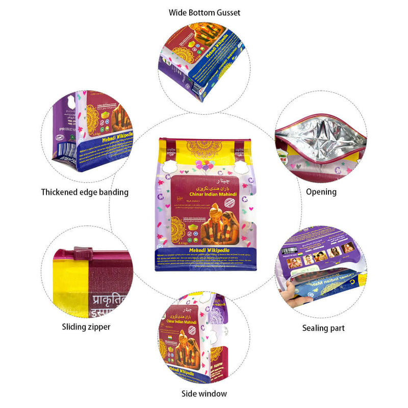 Side window detail with transparent panel on flat bottom cereal packaging bag