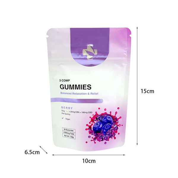 Resealable childproof zipper mylar bag with size dimensions