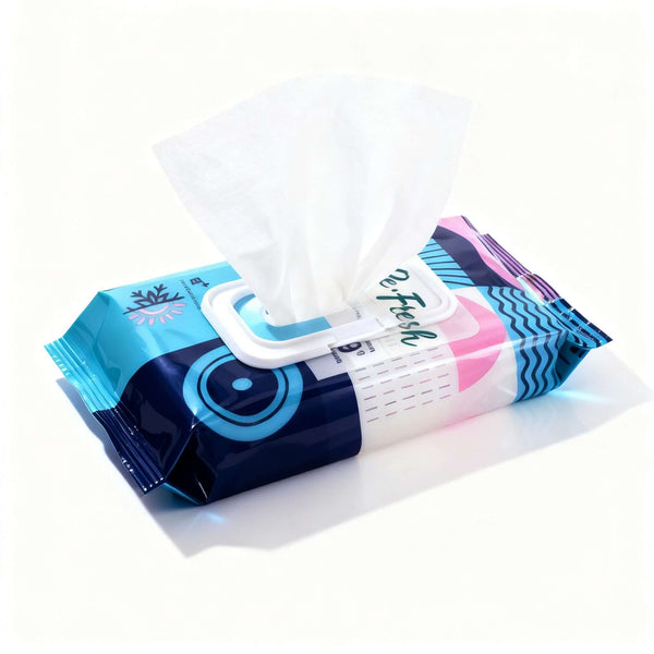 custom wet wipes packaging bag with flip lid on white background