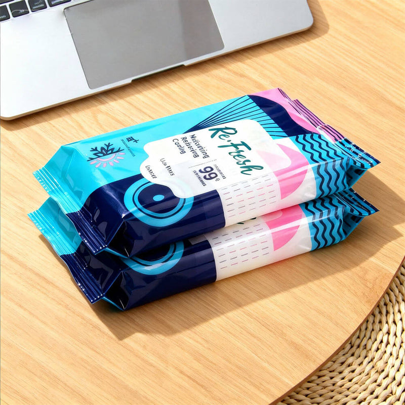 stacked custom printed wet tissue packaging bags