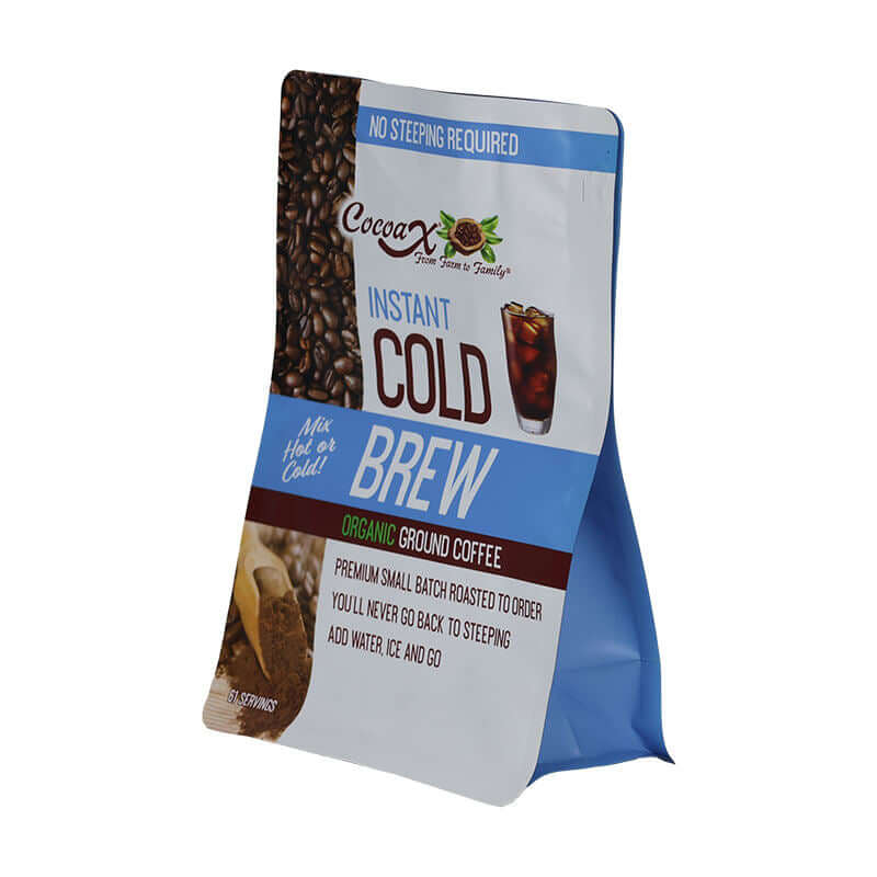Eight sided aluminum foil coffee pouch with zipper and valve
