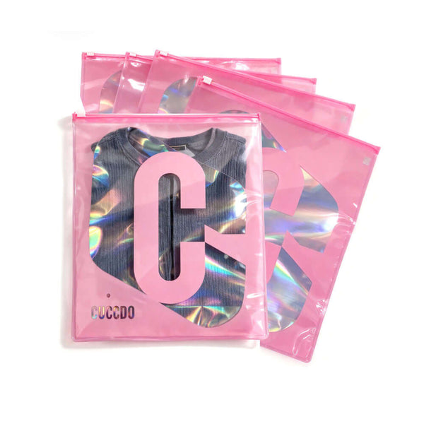 pink eva holographic zipper bags with custom logo printing
