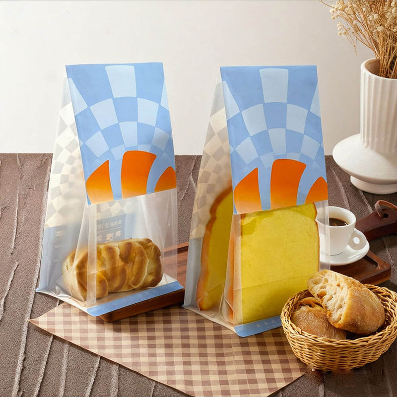 Flat bottom bread packaging bags with clear window