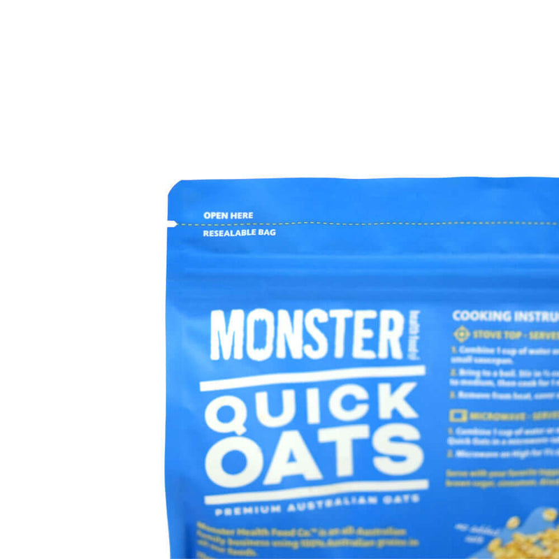 zipper and easy tear detail of side window flat bottom cereal bag