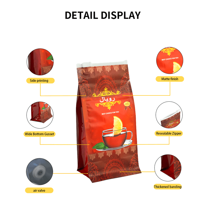 Flat bottom coffee packaging bags with air valve