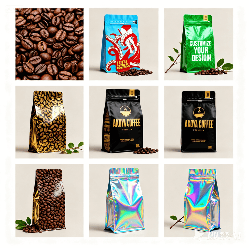 custom printed coffee packaging bag on wooden table