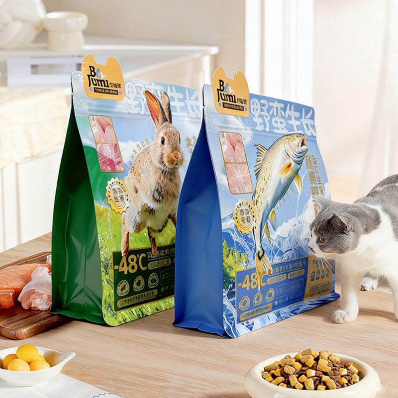flat bottom pet food zipper bag with rabbit food packaging