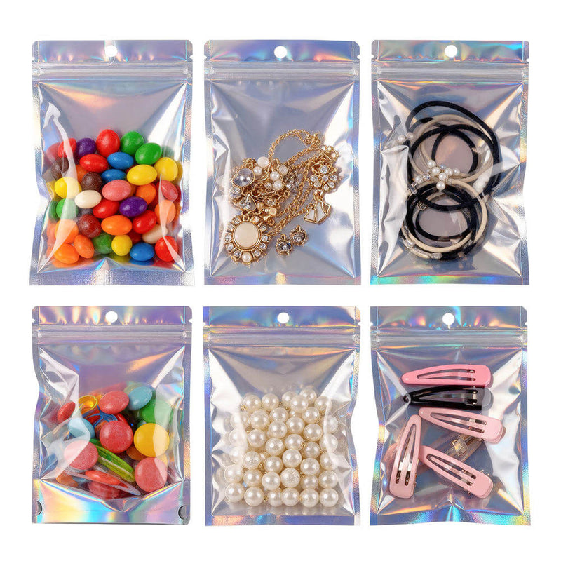 Clear window holographic resealable food packaging pouch