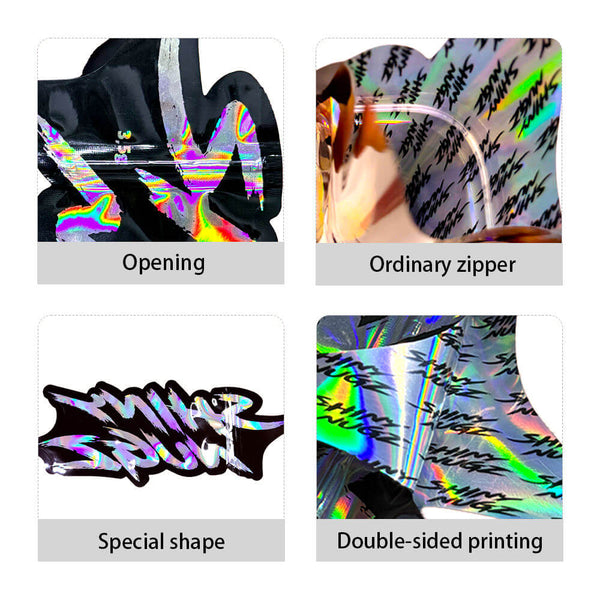 holographic mylar bag resealable zipper detail