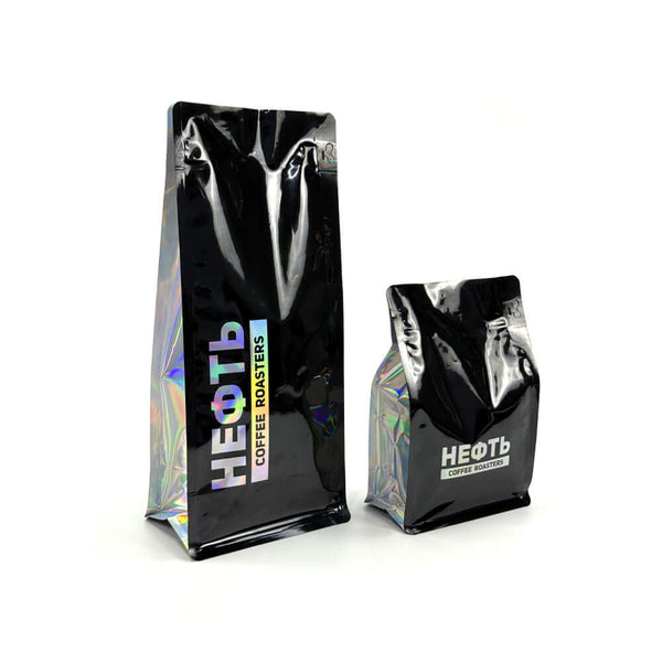 Holographic stand up pouch coffee packaging with zipper