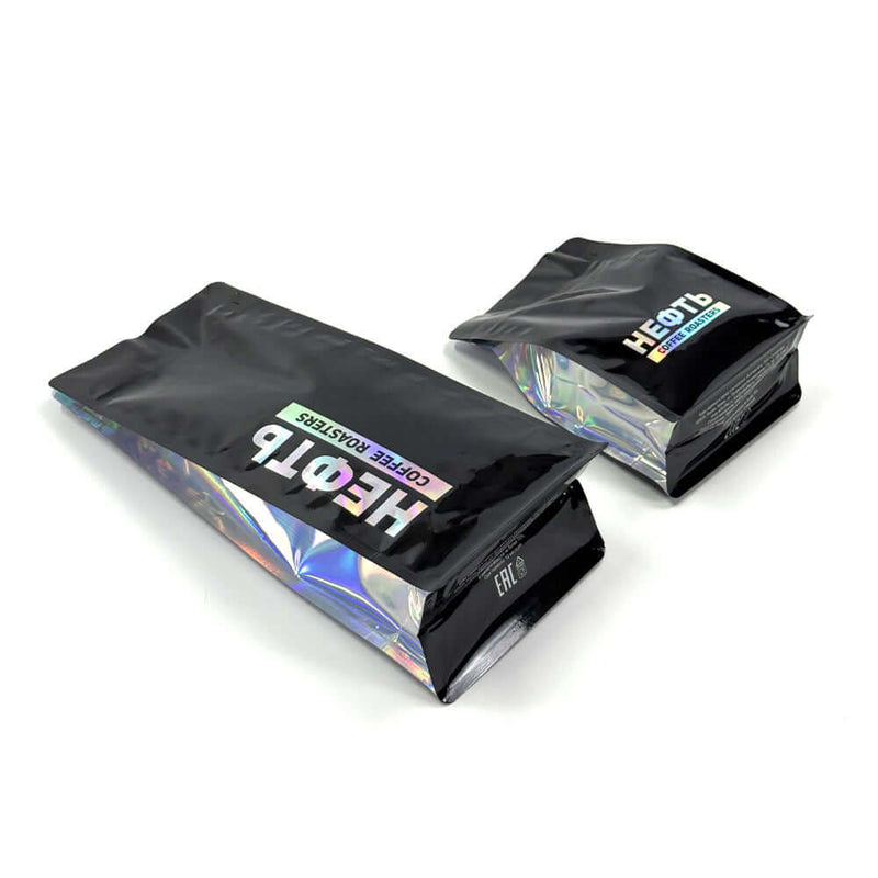 Custom side holographic coffee packaging pouch 250g 500g 1kg