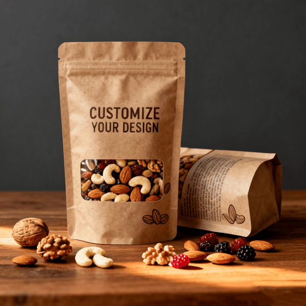 Self standing kraft paper food packaging bags for nuts