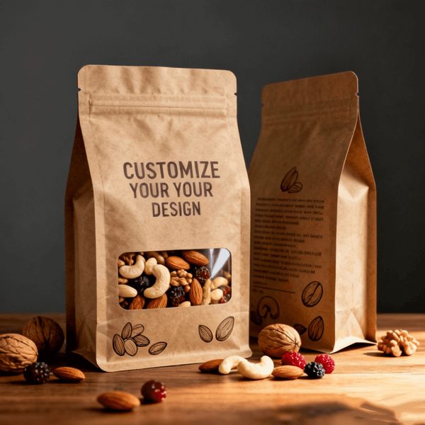 Custom printed kraft and striped box pouch coffee bags with degassing valve