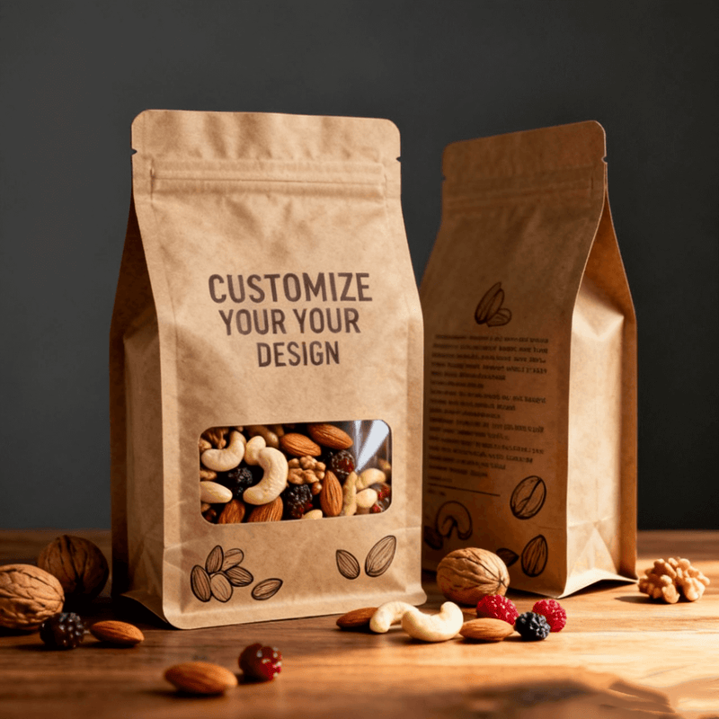 Custom printed kraft and striped box pouch coffee bags with degassing valve