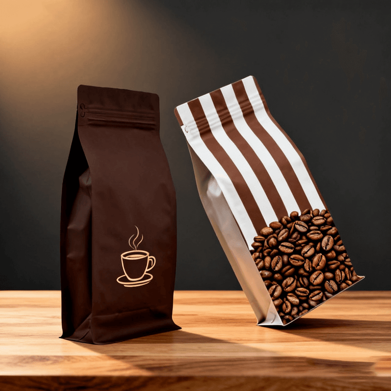 Kraft paper flat bottom pouch with window and custom design text for food packaging