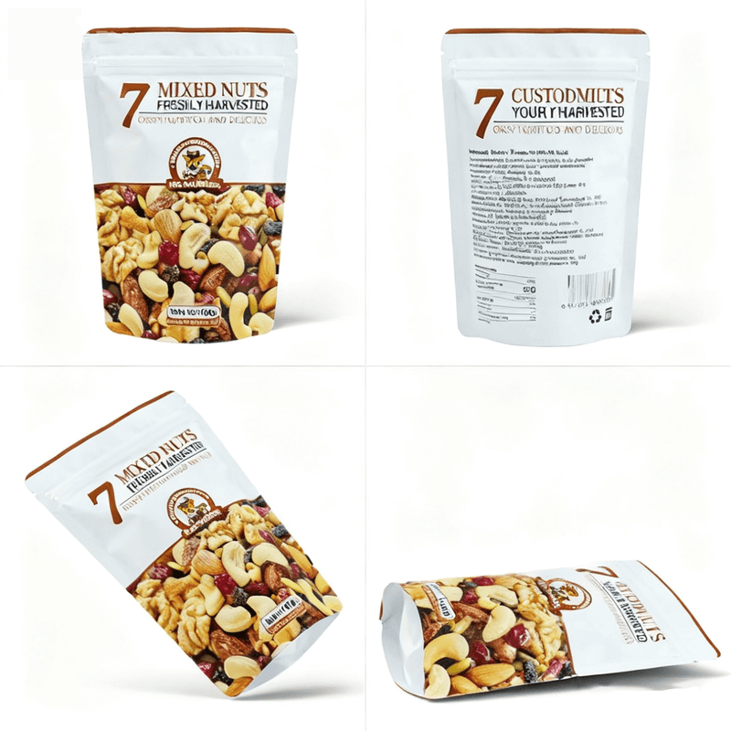 stand up food pouch for nuts with resealable zipper packaging
