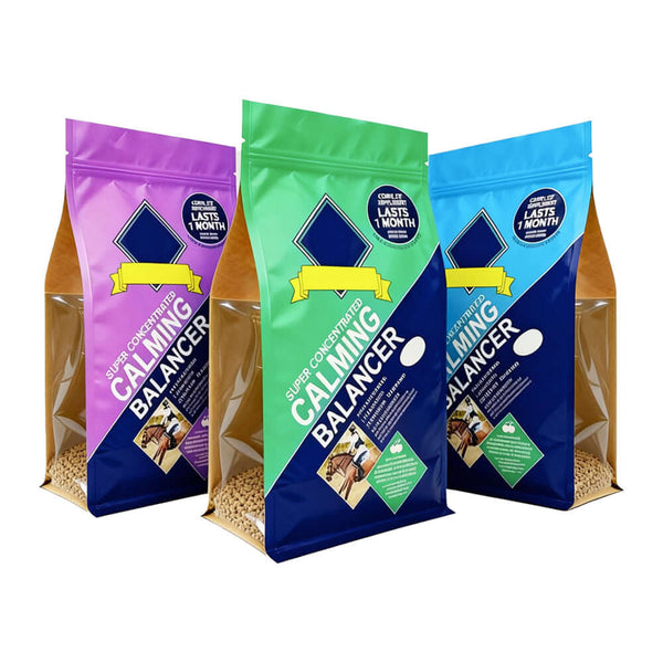 Pet food packaging bag with window and flat bottom design
