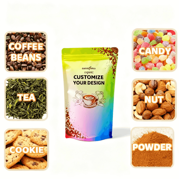 custom stand up pouch for coffee tea nuts cookies and powder